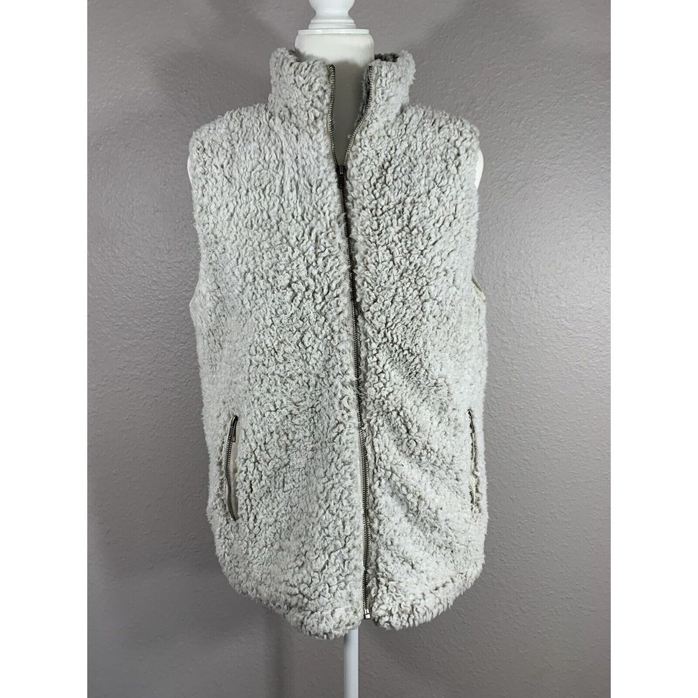 THREAD & SUPPLY Women's Medium Arctic Fleece Sherpa Vest‎ Fuzzy White Taupe Boho